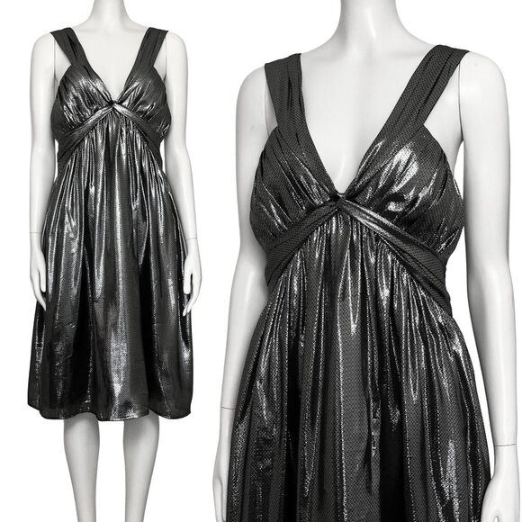 Calvin Klein Dresses & Skirts - Calvin Klein Silk Blend Gunmetal Metallic Party Dress. L/XL Babydoll Cocktail